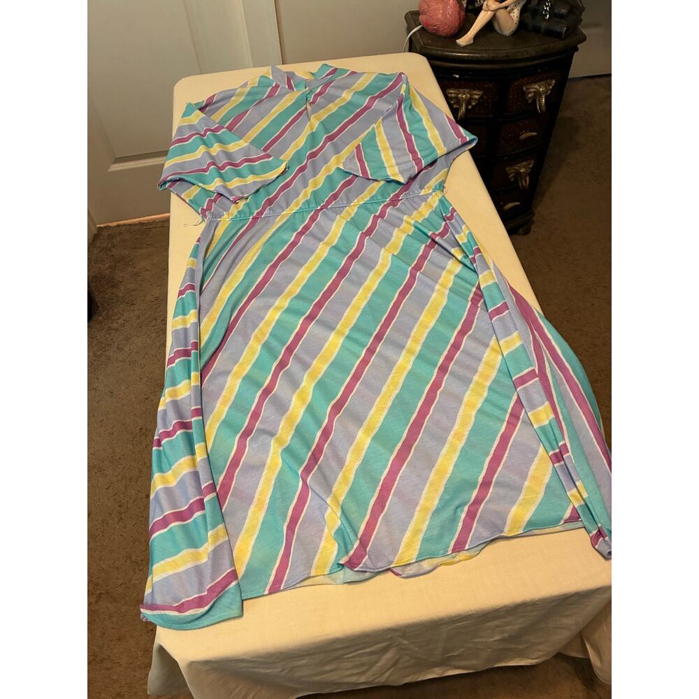 Vintage romantic flowy JJ Petites of California Stripe Dress Pastel Rainbow